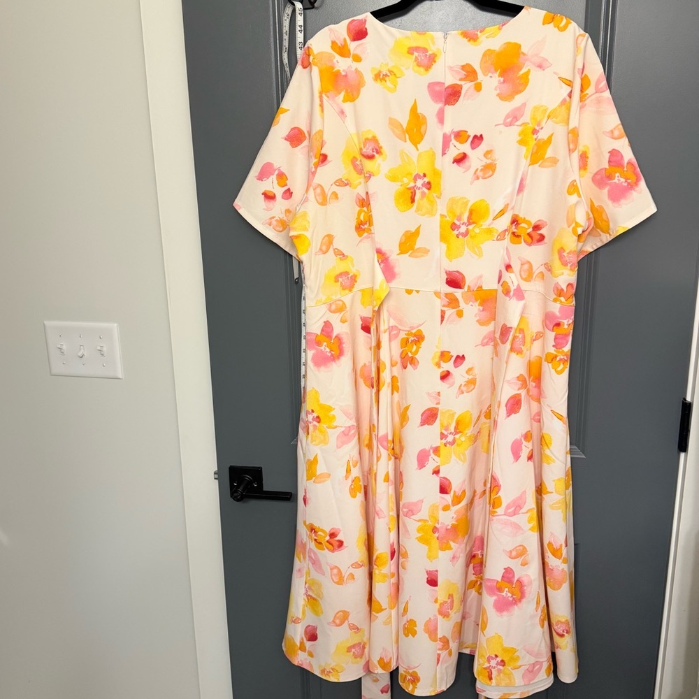 Lane Bryant Cream Midi Dress with Yellow & Pink Floral Print - Picture 7 of 9